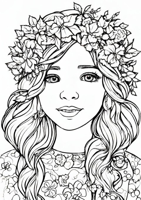 Delightful Floral Wreath Printable Coloring Pages for Girls