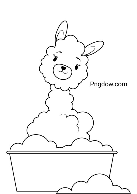Alpaca in a bath with foam coloring page free