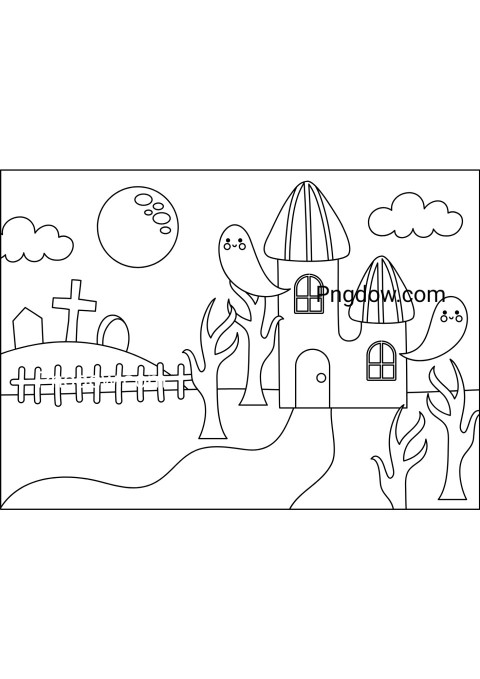 Haunted house coloring page free