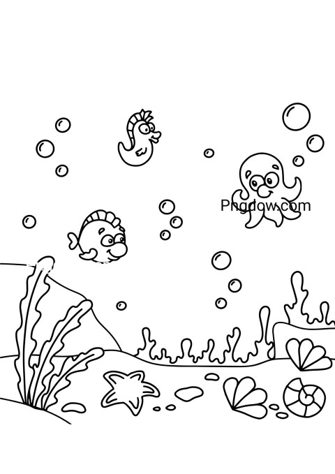 Undersea World  Coloring Book Page for Kids  Cartoon Style  Vector Illustration Isolated on White Background
