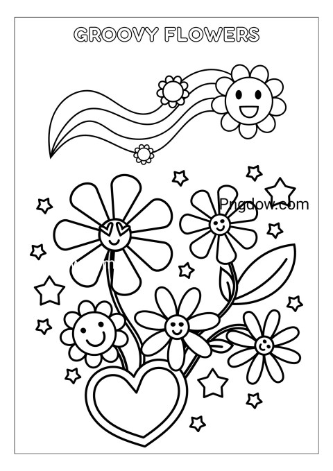 Groovy flowers coloring page