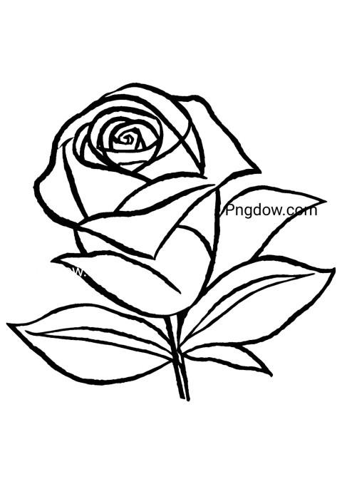 A black and white rose coloring page with a single rose, flower drawing
