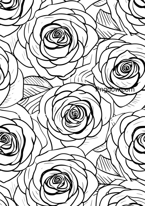 A monochrome rose pattern on a flower drawing page