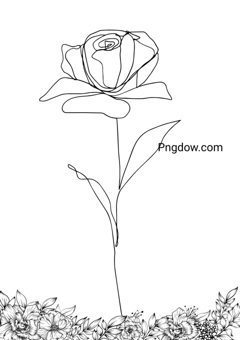 A black and white flower drawing of a rose on a white background free