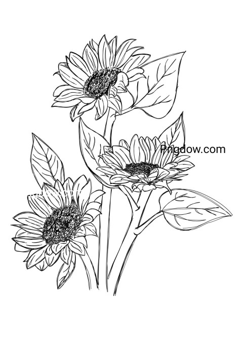 A black and white sunflower drawing, perfect for coloring