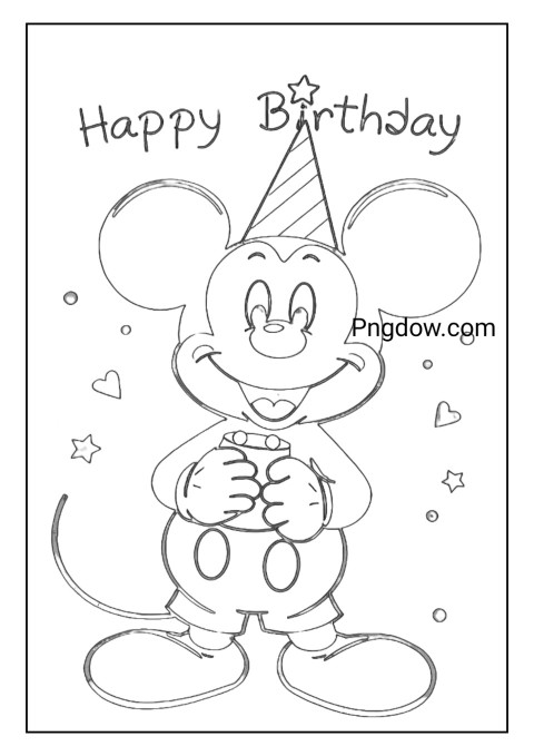 Mickey Mouse Happy Birthday Coloring Page