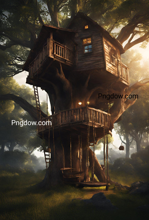 A tree house, cinematic lighting
