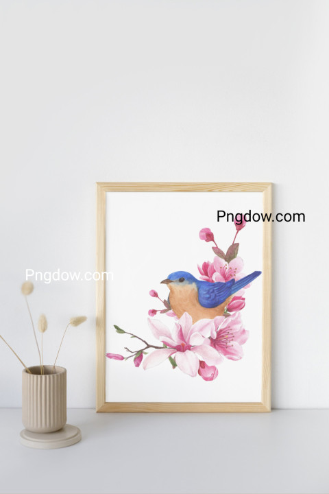 Cherry Blossom and Bird Watercolor Framed Art Print, digital design
