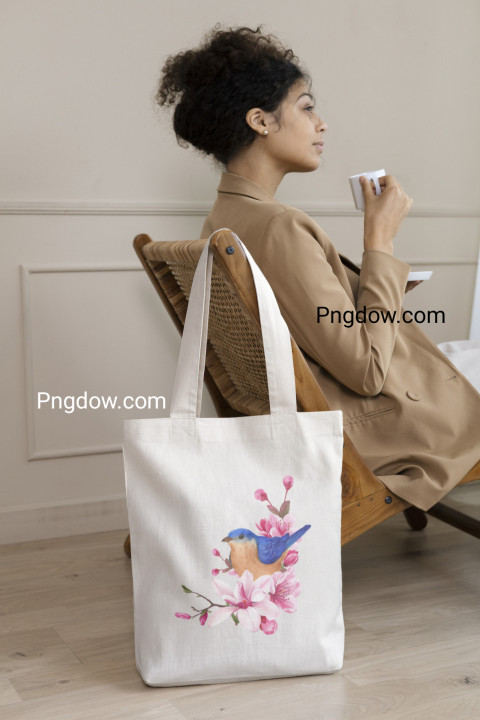Cherry Blossom and Bird Watercolor Tote Bag, digital design