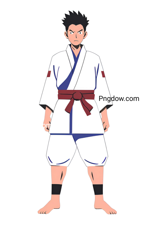 Anime character in white kimono with red belt, Gojo PNG
