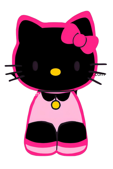Hello Kitty cartoon character wearing a pink and black dress, free PNG image