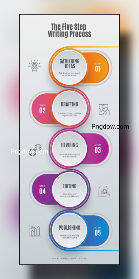 Colorful Gradient Five Step Writing Process Infographic
