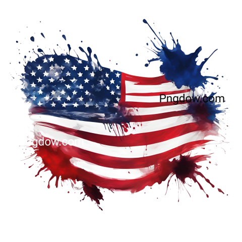 An artistic representation of the American flag, featuring vibrant paint splats in a creative and colorful design