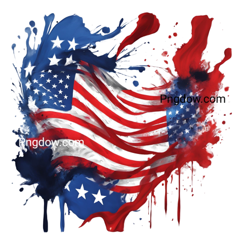 artistic representation of the American flag, featuring vibrant paint splats and strokes in a creative design