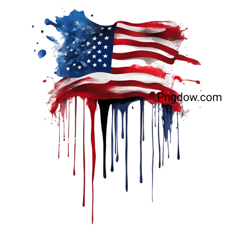 An artistic representation of the American flag, painted with vibrant colors and paint dripping down the canvas