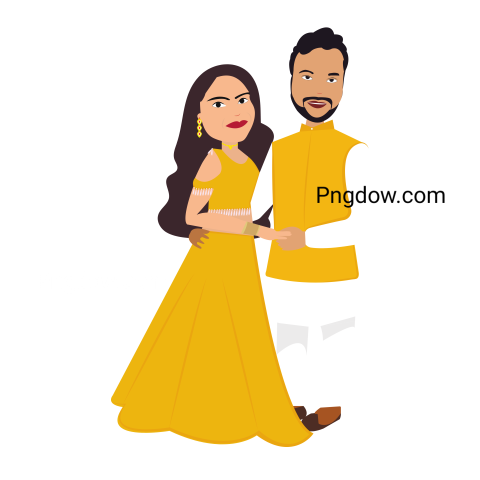 Bride and groom cute couple indian dress cartoon character (41)