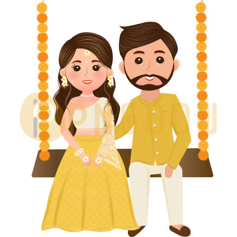 Bride and groom cute couple indian dress cartoon character (47)