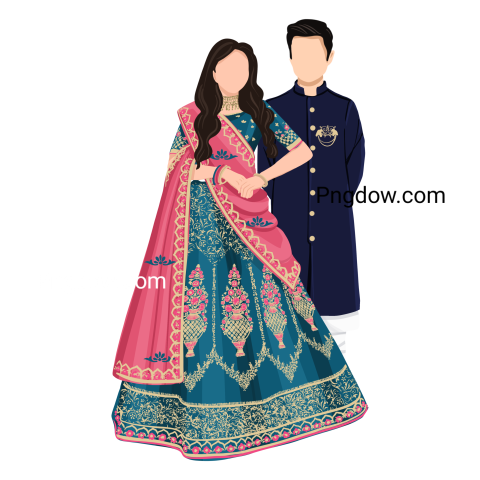 Bride and groom cute couple indian dress cartoon character (48)