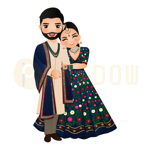 Bride and groom cute couple indian dress cartoon character (34)