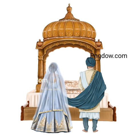 Bride and groom cute couple indian dress cartoon character (31)