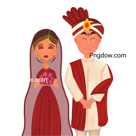 Bride and groom cute couple indian dress cartoon character (45)