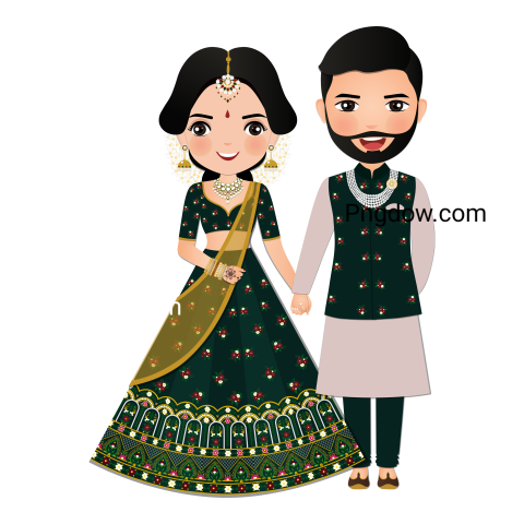 Bride and groom cute couple indian dress cartoon character (36)