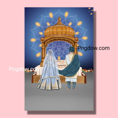 Premium For Free Vector | Wedding invitation card the bride and groom cute couple in traditional indian dress cartoon