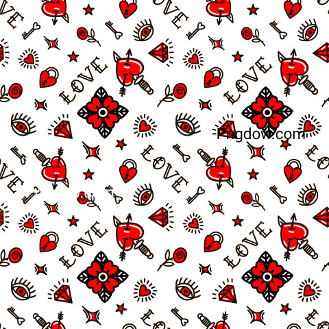 Valentines Day in Old School Style Seamless Pattern