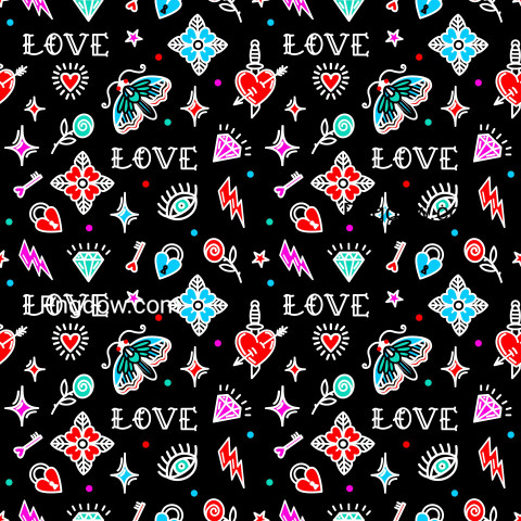 Old School Tattoo Pattern with Love Symbols