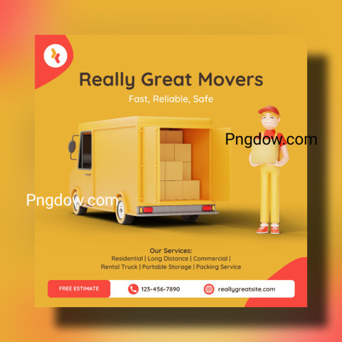 Premium SVG for Free | Yellow and Red 3D House Movers Services Instagram Post