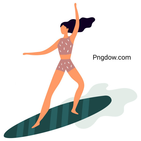Surfing People  Surfer Standing on Surf Board, Surfers on Beach and Summer Wave Riders Surfboards Vector Illustration Set