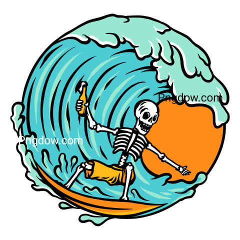 Surfing skull illustration ,vector image For Free Download