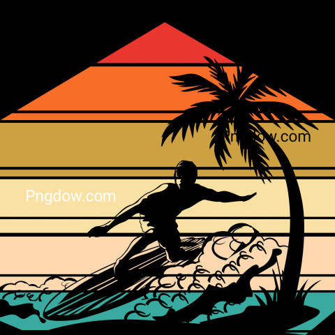 Retro Surfer Surfing Surfboard ,vector image For Free Download
