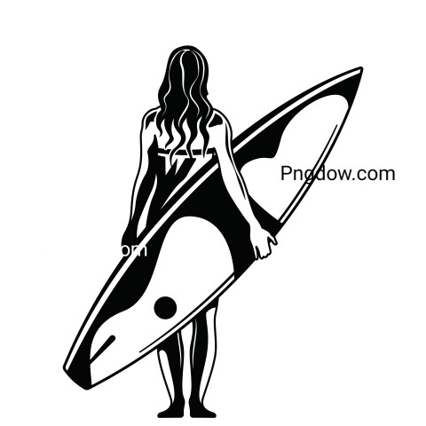 Female Surfer Engraving Composition ,vector image For Free Download