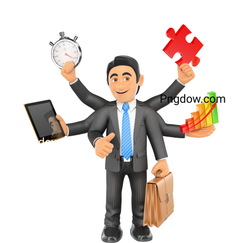 Premium 3D Business Model for Free , 3D Businessman Multitasking Concept