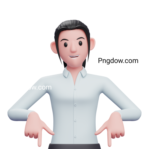 Premium 3D Business Model for Free , 3d business woman in blue shirt pointing down