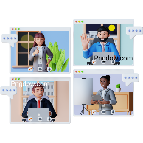 Business people communicates via video call with business partners, 3d character for Free