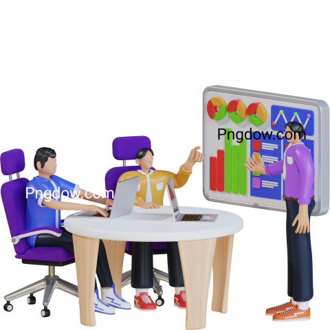 Premium 3D Business Model for Free , Business team analyzing data 3D Illustration