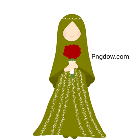 Faceless Muslim Bride in Green Dress Cartoon for Free