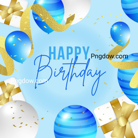 Blue and Gold 3d Modern Happy Birthday Balloon Greeting Instagram Post for Free
