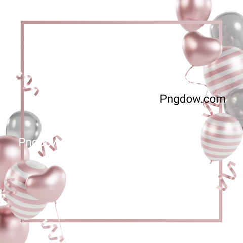 3D Birthday Pink Balloon Frame for Free Download