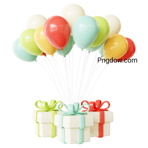 3D Birthday Color Balloon and Gift box Png For Free