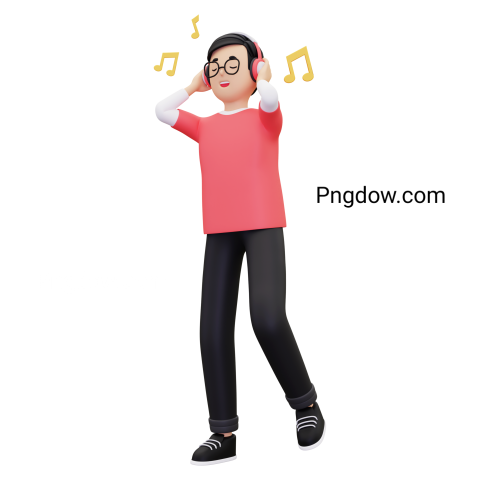3d Man listening to music while dancing illustration Png for Free download (4)