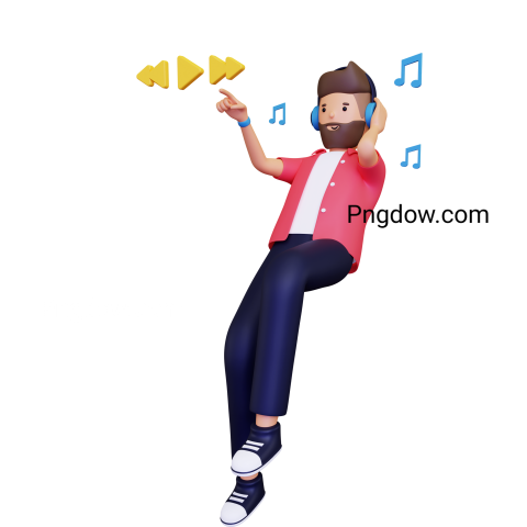 3d Man listening to music while dancing illustration Png for Free download (2)