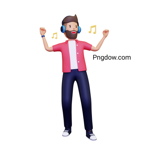 3d Man listening to music while dancing illustration Png for Free download (3)