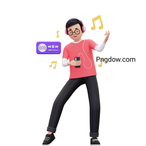 3d Man listening to music while dancing illustration Png for Free download (5)
