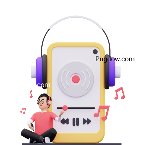 3d Man listening to his favorite music illustration, Png for Free download (8)