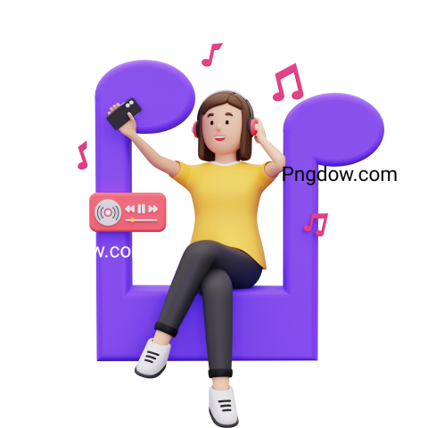 3d Woman enjoying music illustration Png for Free download