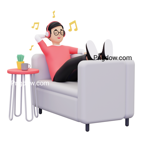 3d Man listening to his favorite music illustration, Png for Free download (6)