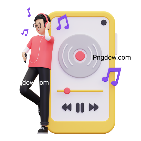 3d Man listening to his favorite music illustration, Png for Free download (1)